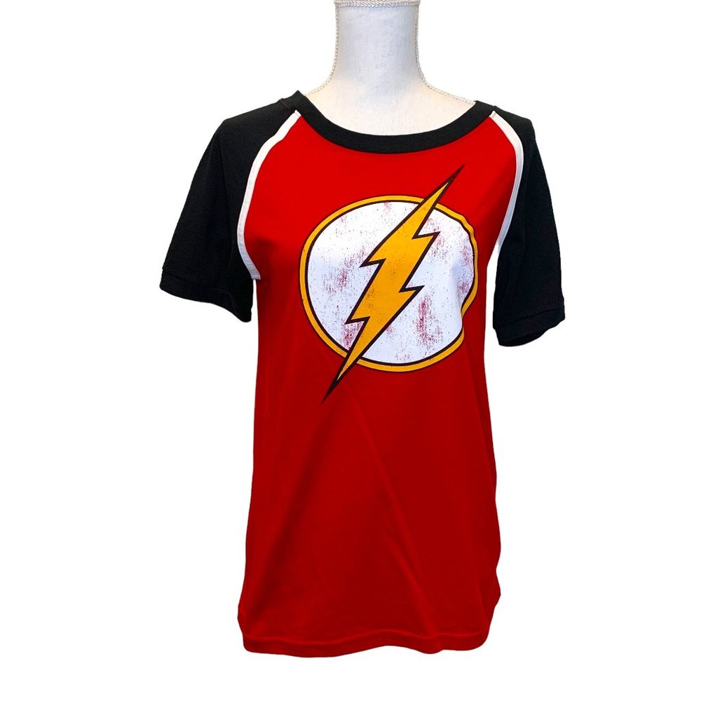 The Flash DC Comics Graphic T-Shirt Medium Red Black Raglan NWT Unisex